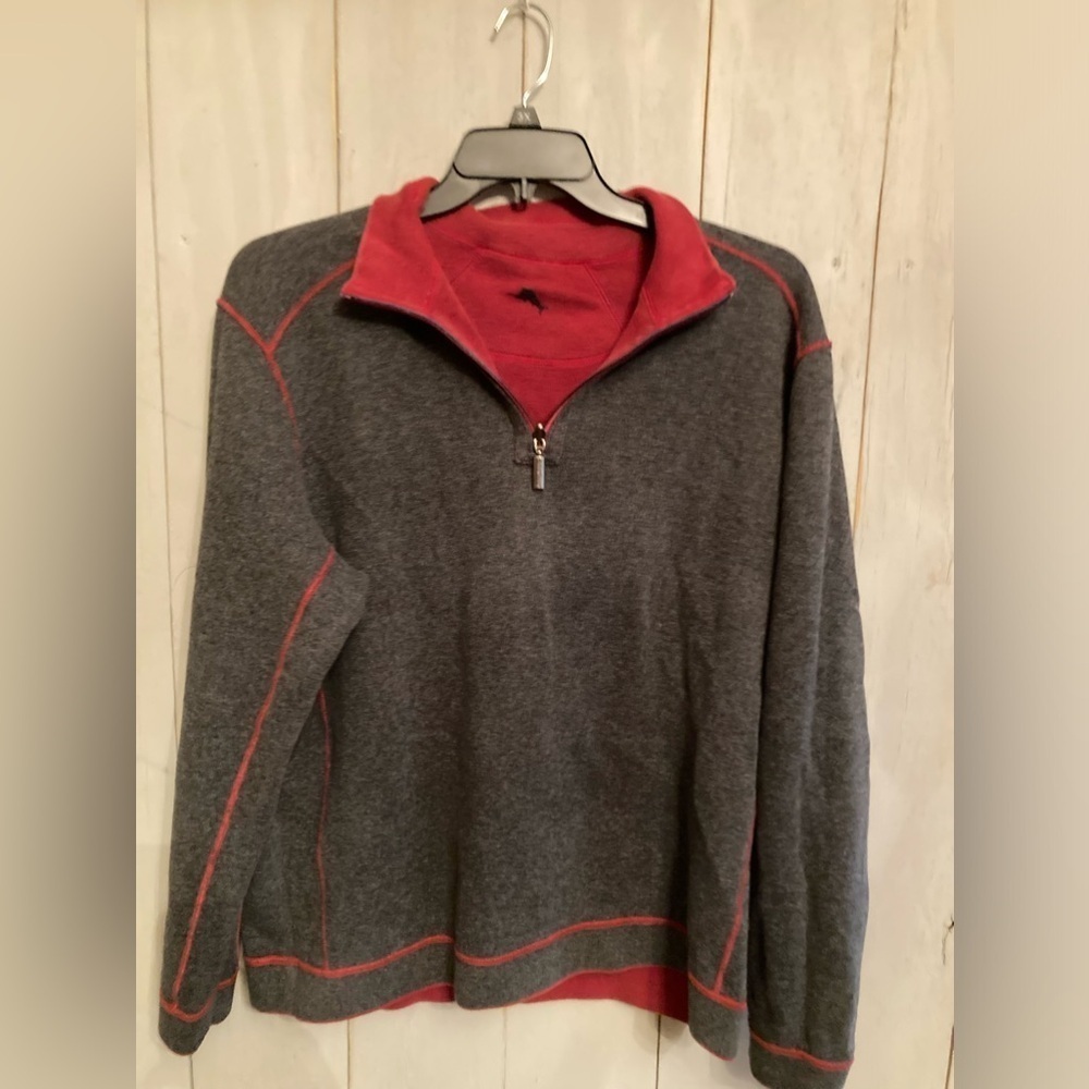 TOMMY BAHAMA Flip Side Reversible Quarter Zip Sweater shirt Grey Red SZ-Lg